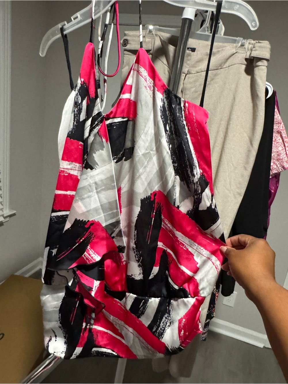 Perseption Pink, Black & White Abstract Silk Camisole